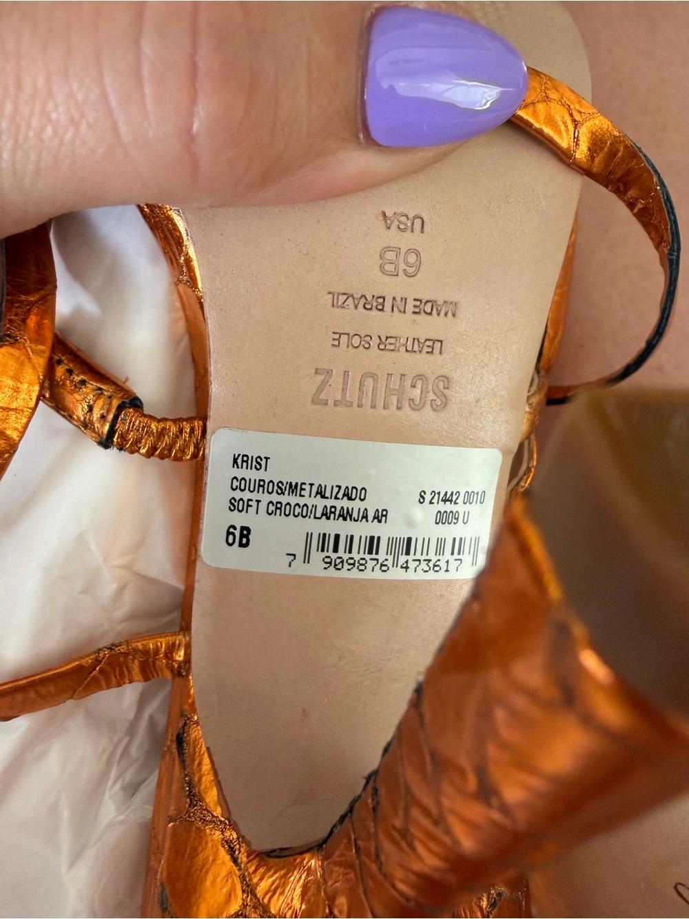 SCHUTZ Metallic Orange Strappy Square-Toe Sandals - Picture 7 of 7